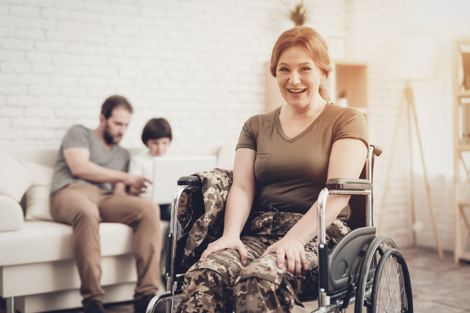 A happy lady in a wheelchair