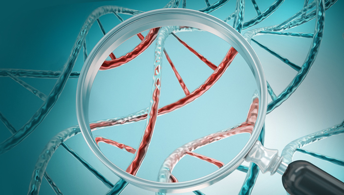 Una ilustración que muestra cadenas de ADN a través de una lupe