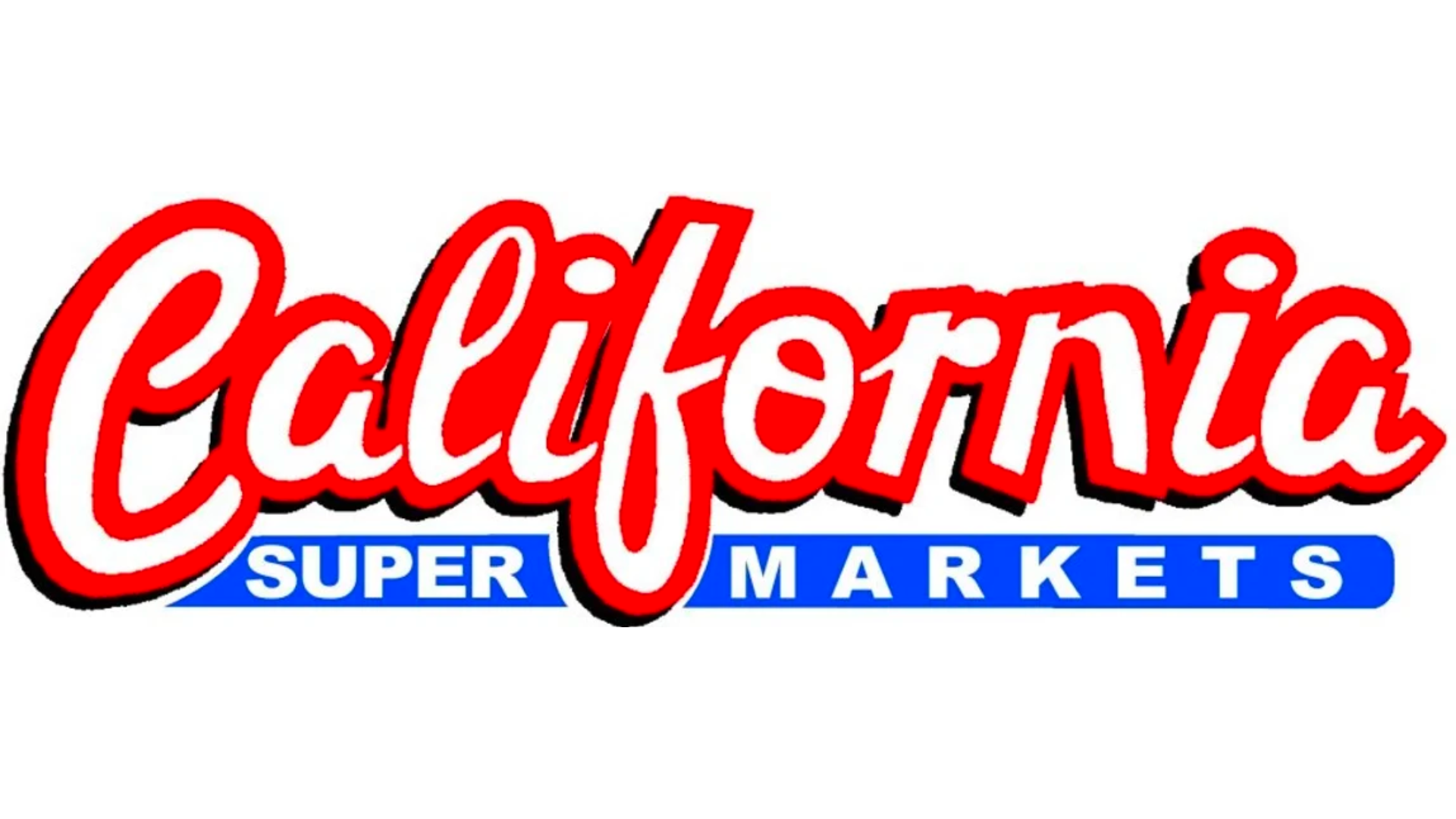 Red and blue 'California Supermarket' logo on a white background