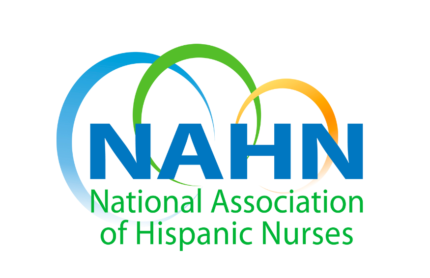 abstract cloud lillustration with "NAHN " in blue text and "National Association Hispanic Nurses" in green text.